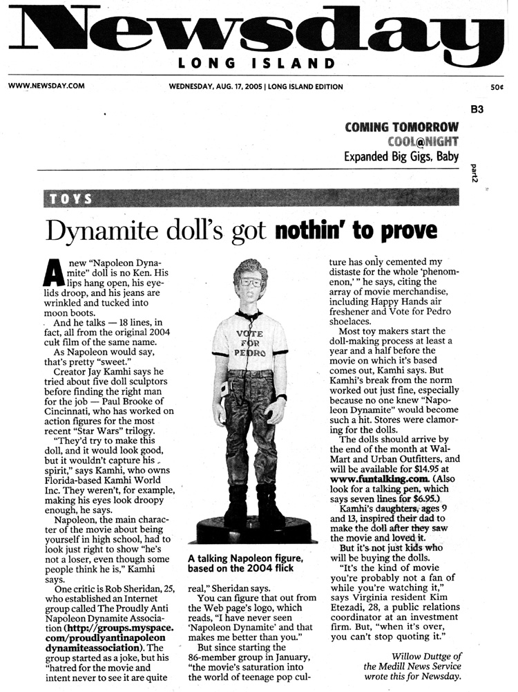 Newsday Long Island's coverage of Funtalking.com's Napoleon Dynamite merchandise